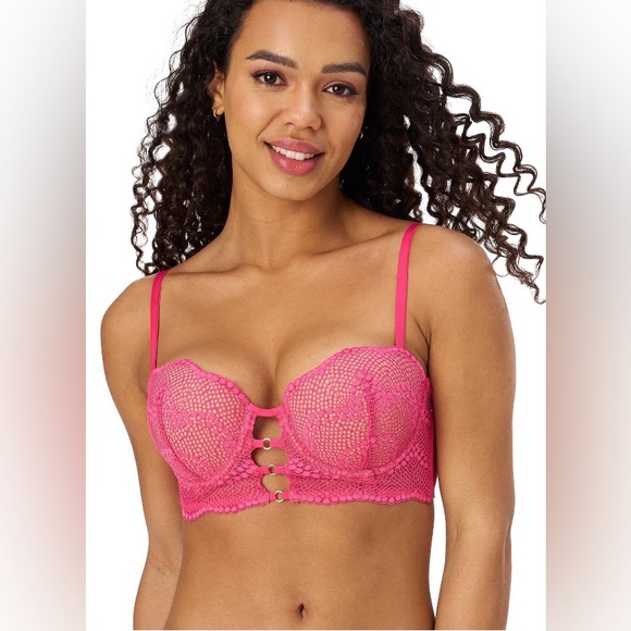 Adored by Adore Me Morgan Natural Lift Lace Push up Bra Hot Pink 34B - Picture 4 of 11